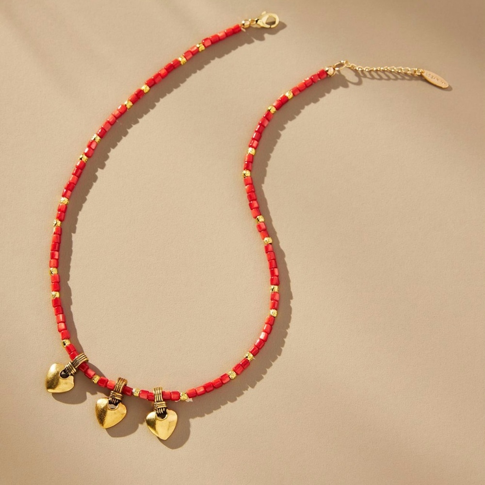 Anthropologie Logan Tay Renee Beaded Heart Necklace